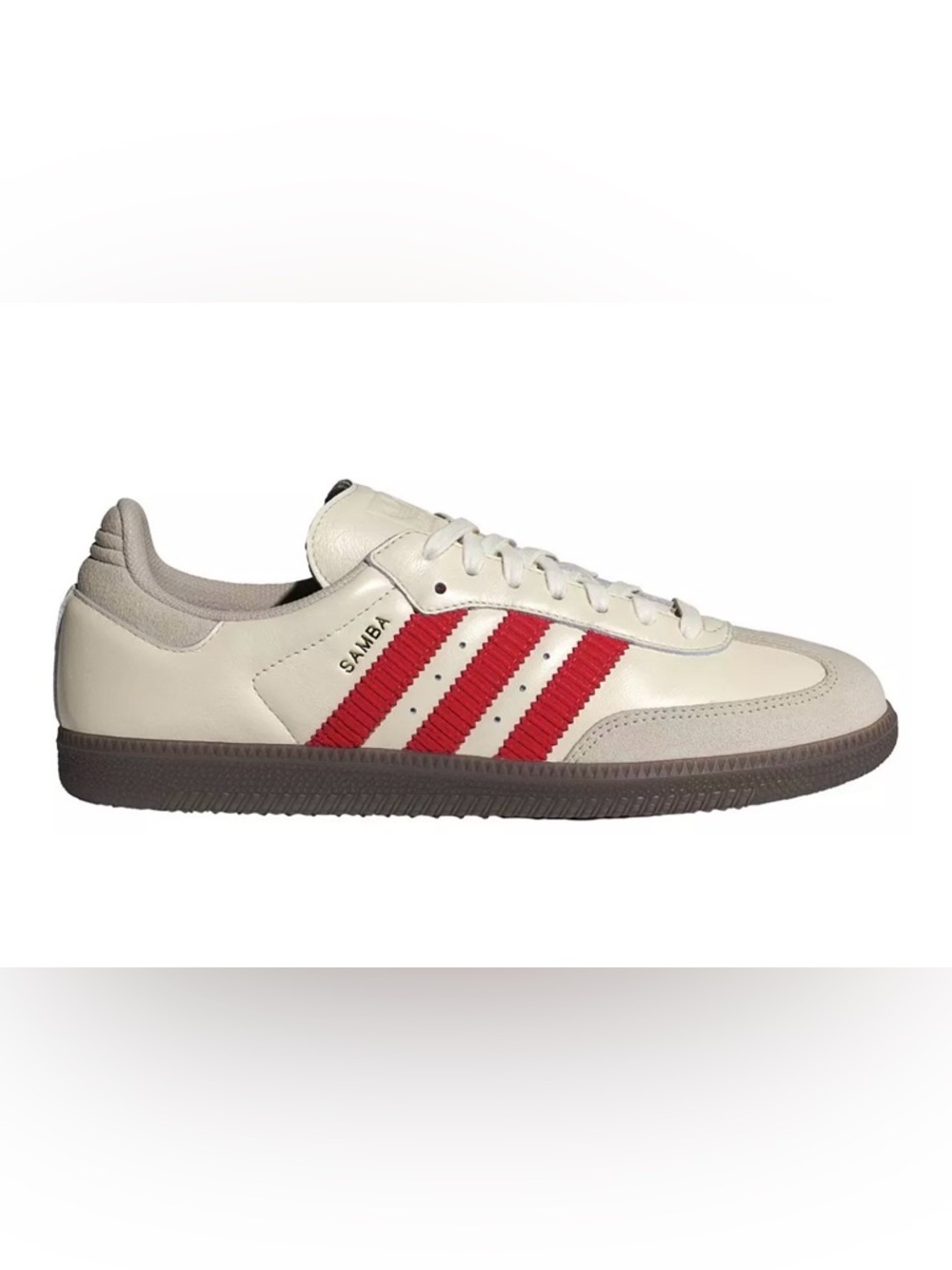 adidas Samba Women’s Athletic Shoes - White with Red Stripes and Brown Sole
